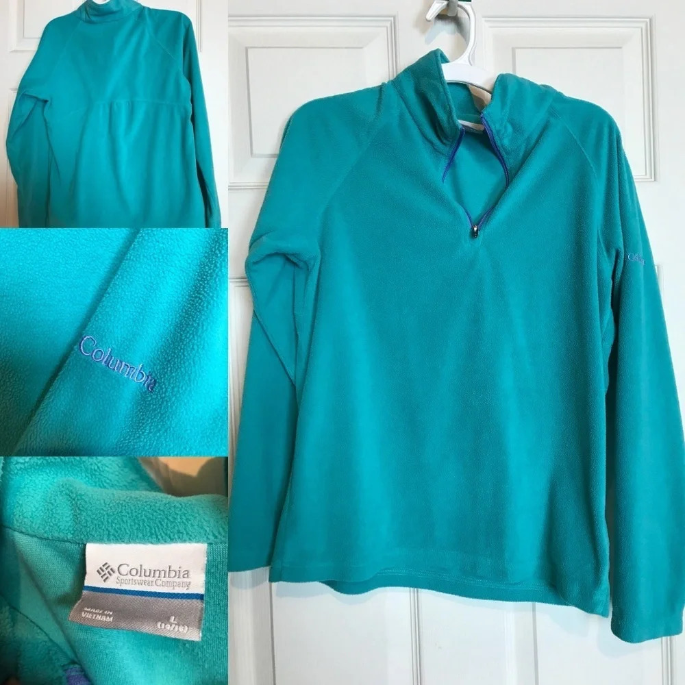 Columbia Girls Size Large Teal Blue 1/4 Zip Fleece Fuzzy GUC Jacket